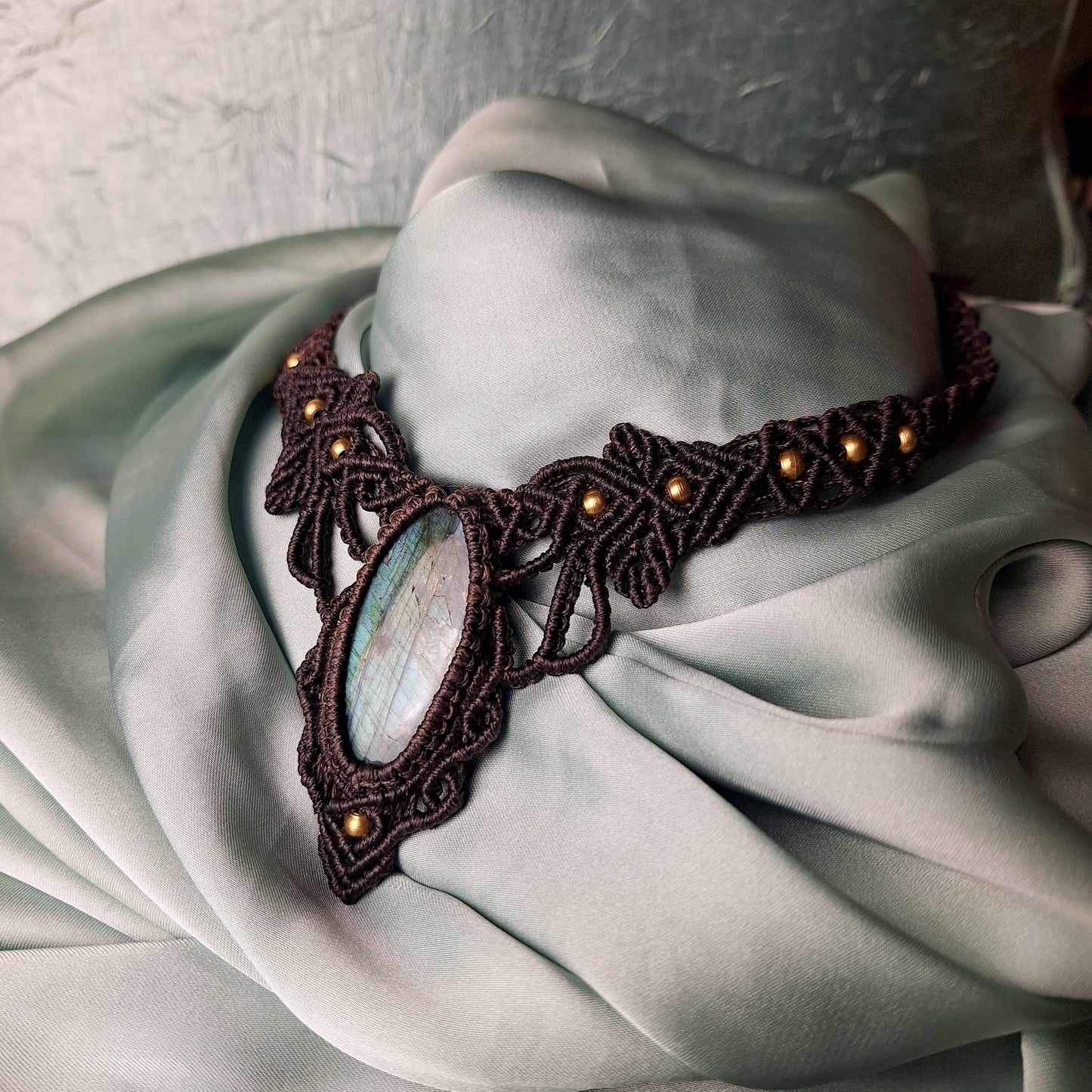 Makramee Kette mit Labradorit/ Boho Hippie Schmuck • Edelstein Halskette • Geschenkidee