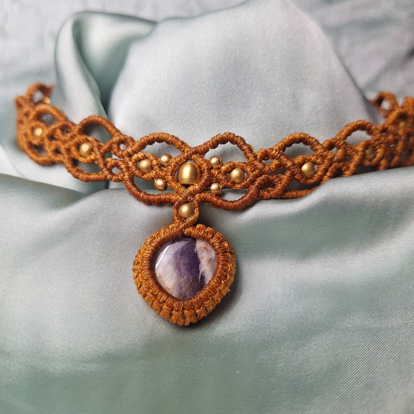 Makramee Kette mit Amethyst/ Boho Hippie Schmuck