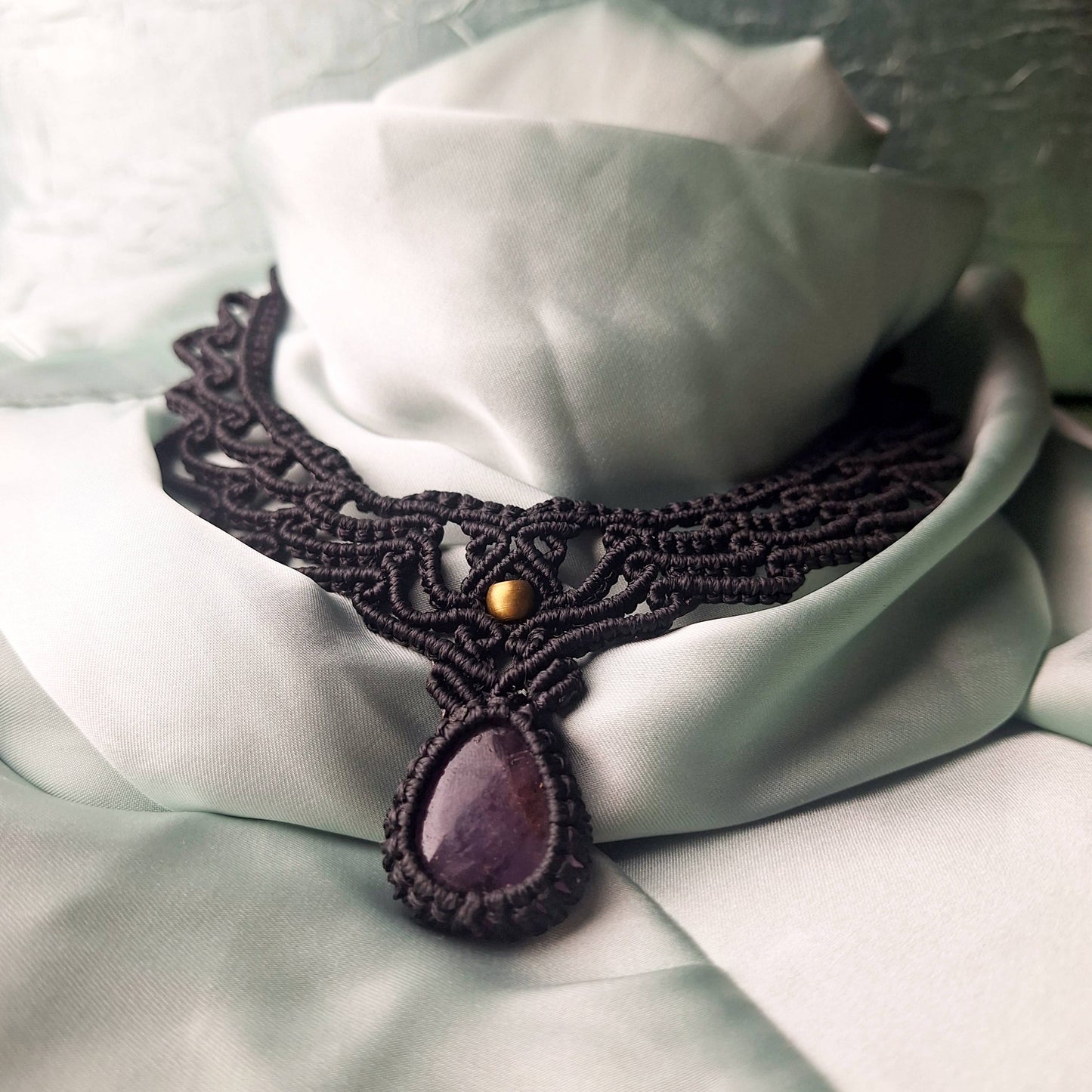 Makramee Kette mit Amethyst/ Boho Hippie Schmuck