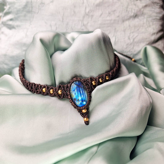 Makramee Choker mit Labradorit/ Boho Hippie Schmuck