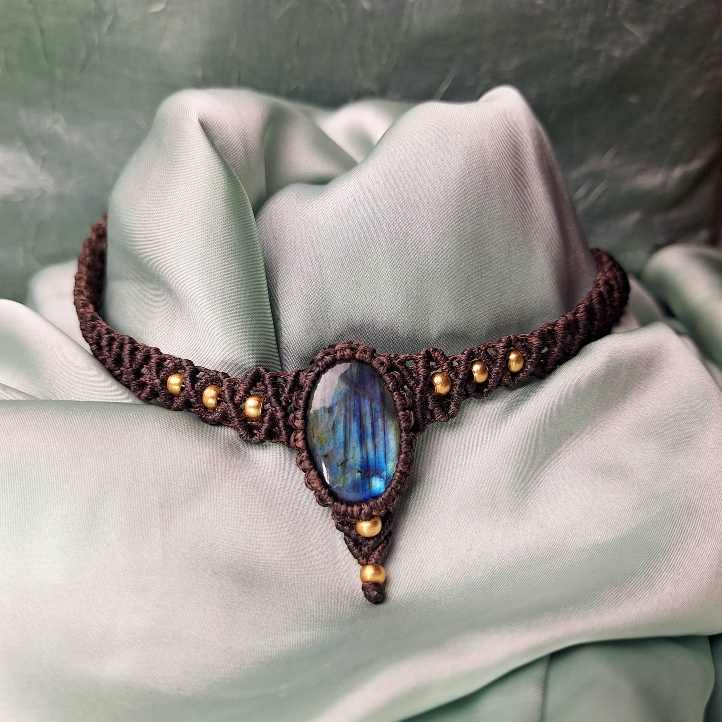 Makramee Choker mit Labradorit/ Boho Hippie Schmuck