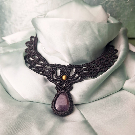 Makramee Kette mit Amethyst/ Boho Hippie Schmuck