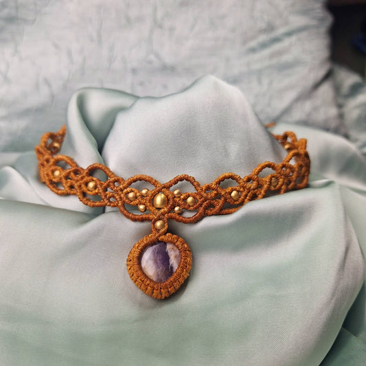 Makramee Kette mit Amethyst/ Boho Hippie Schmuck