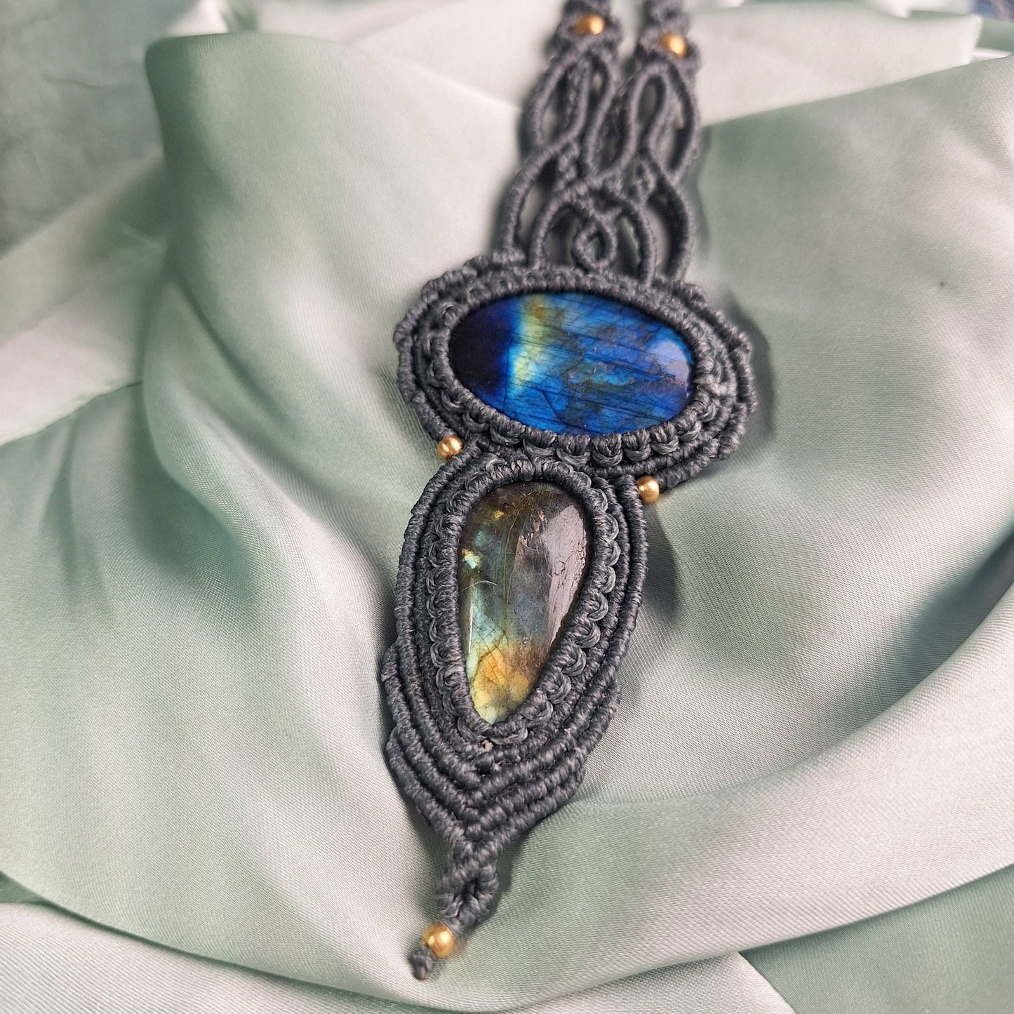 Makramee Kette mit Labradorit/ Boho Hippie Schmuck