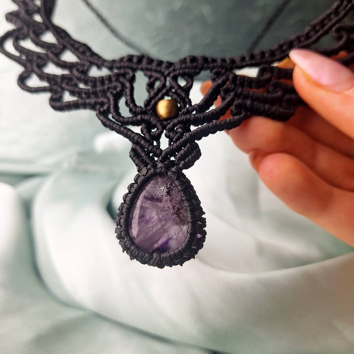 Makramee Kette mit Amethyst/ Boho Hippie Schmuck