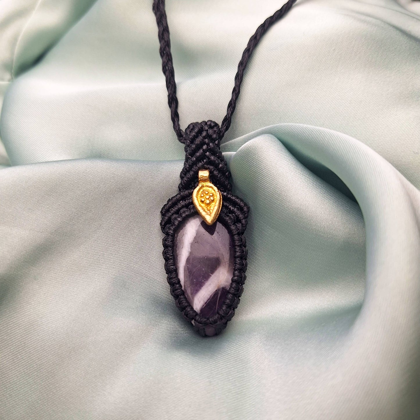 Makramee Kette mit Amethyst/ Boho Hippie Schmuck