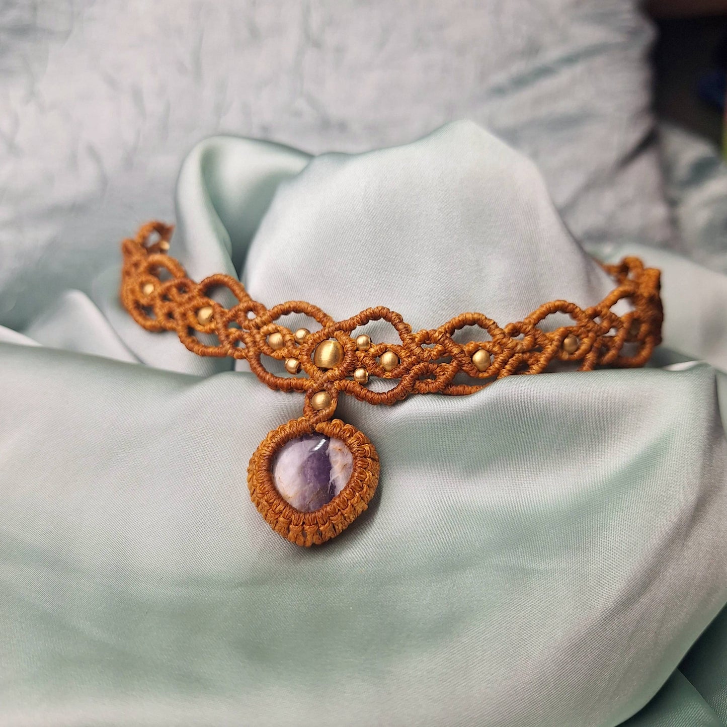 Makramee Kette mit Amethyst/ Boho Hippie Schmuck