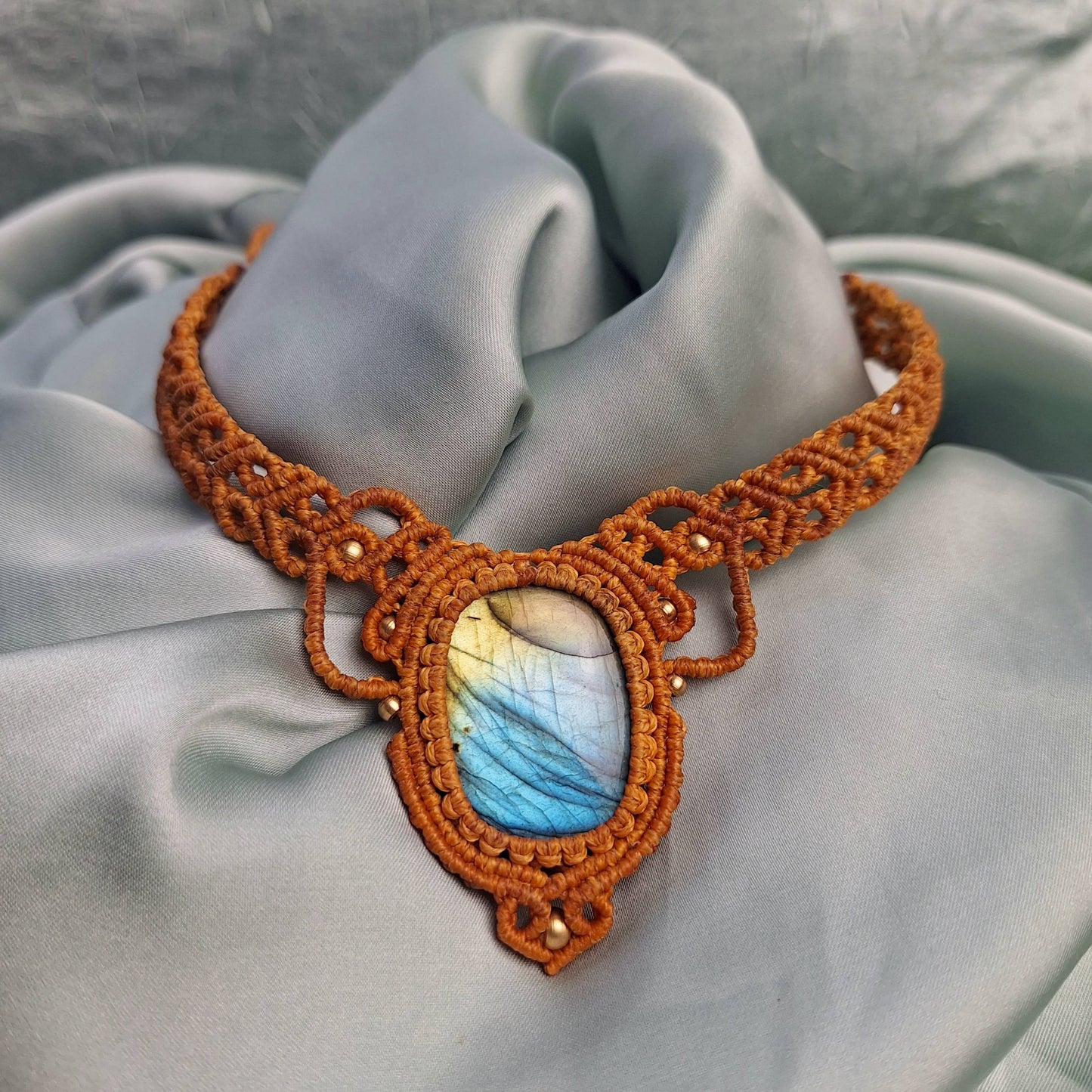 Makramee Kette mit Labradorit/ Boho Hippie Schmuck