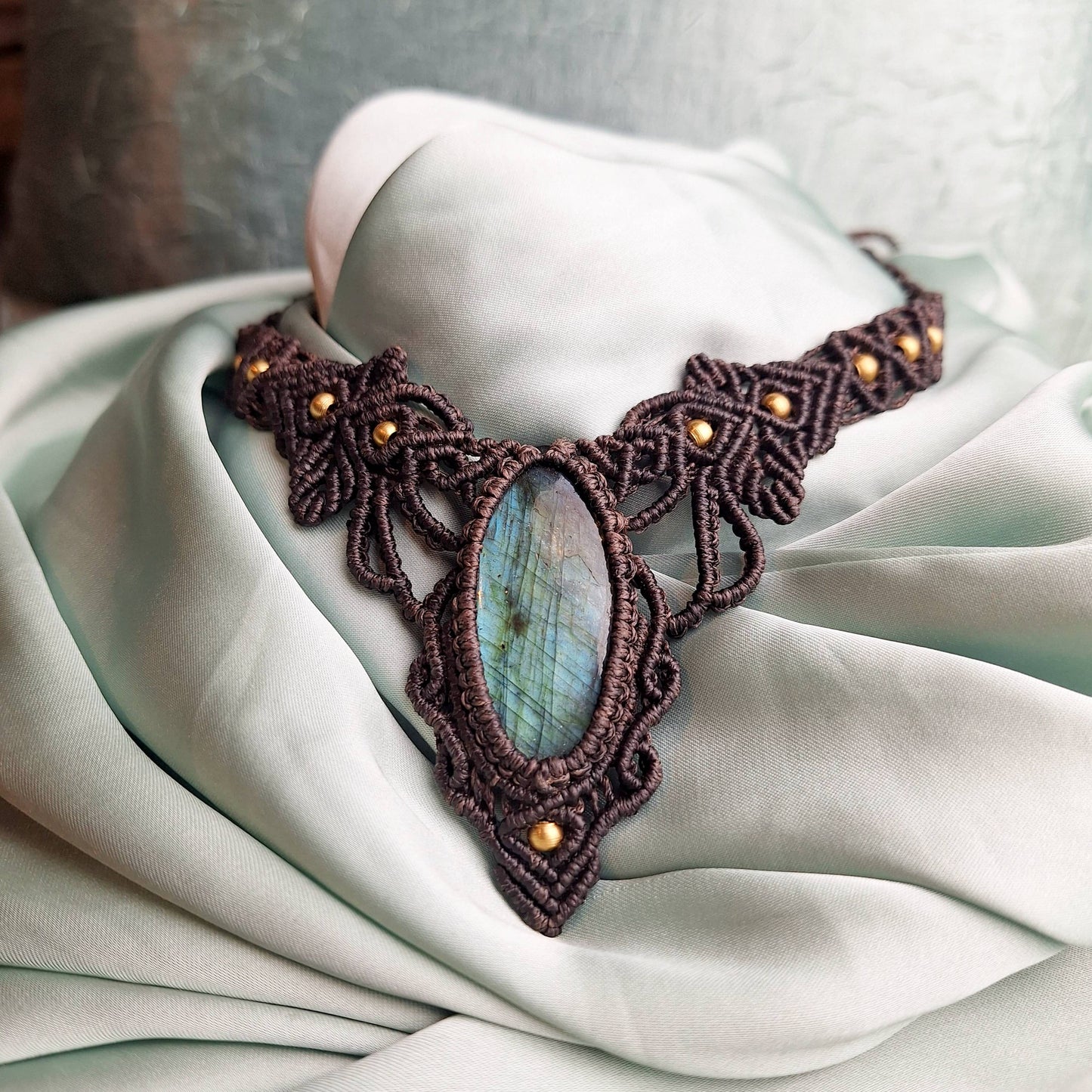 Makramee Kette mit Labradorit/ Boho Hippie Schmuck • Edelstein Halskette • Geschenkidee