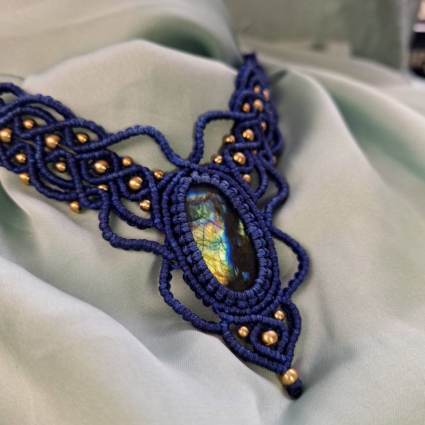 Makramee Kette mit Labradorit/ Boho Hippie Schmuck