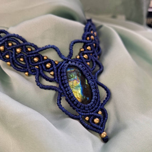 Makramee Kette mit Labradorit/ Boho Hippie Schmuck