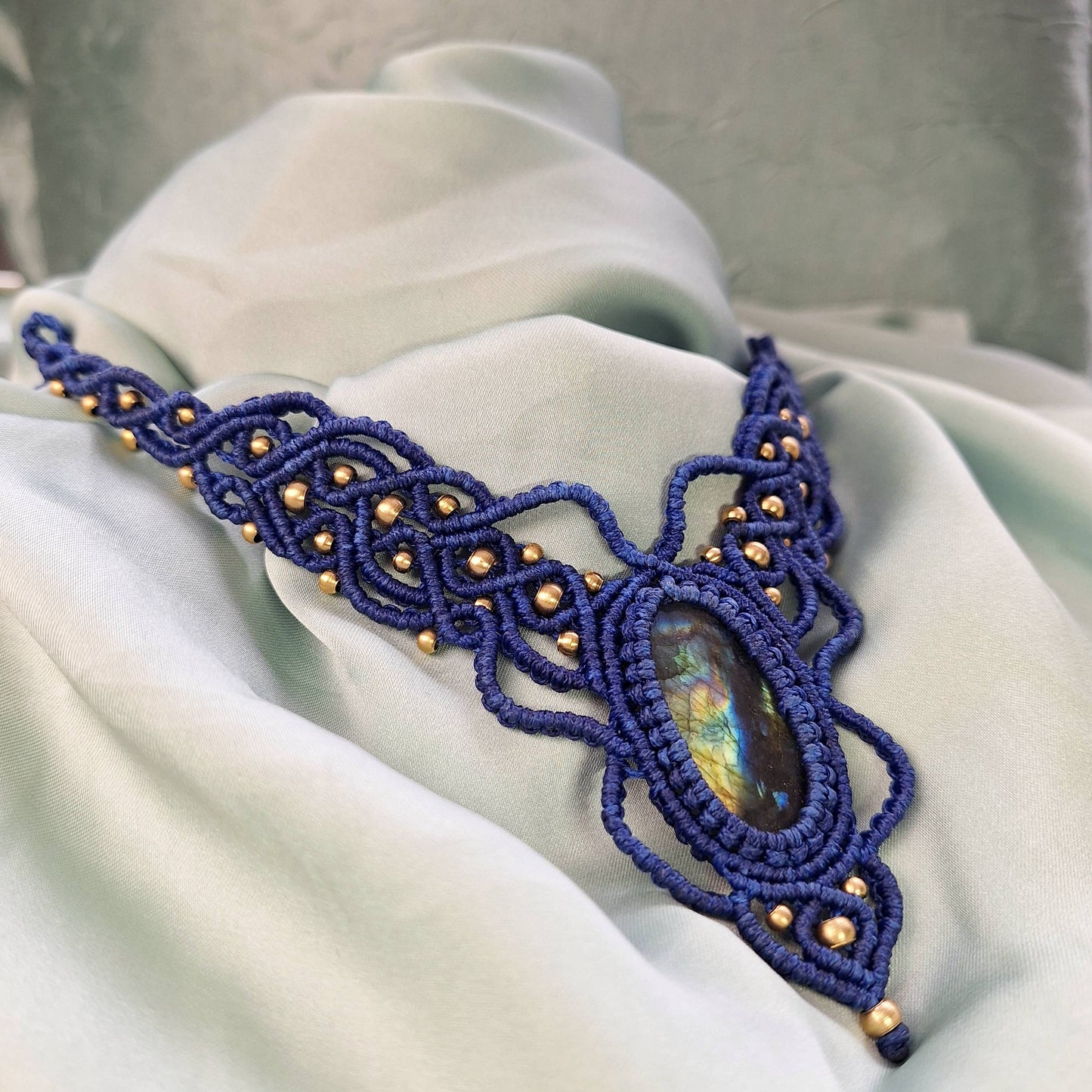 Makramee Kette mit Labradorit/ Boho Hippie Schmuck